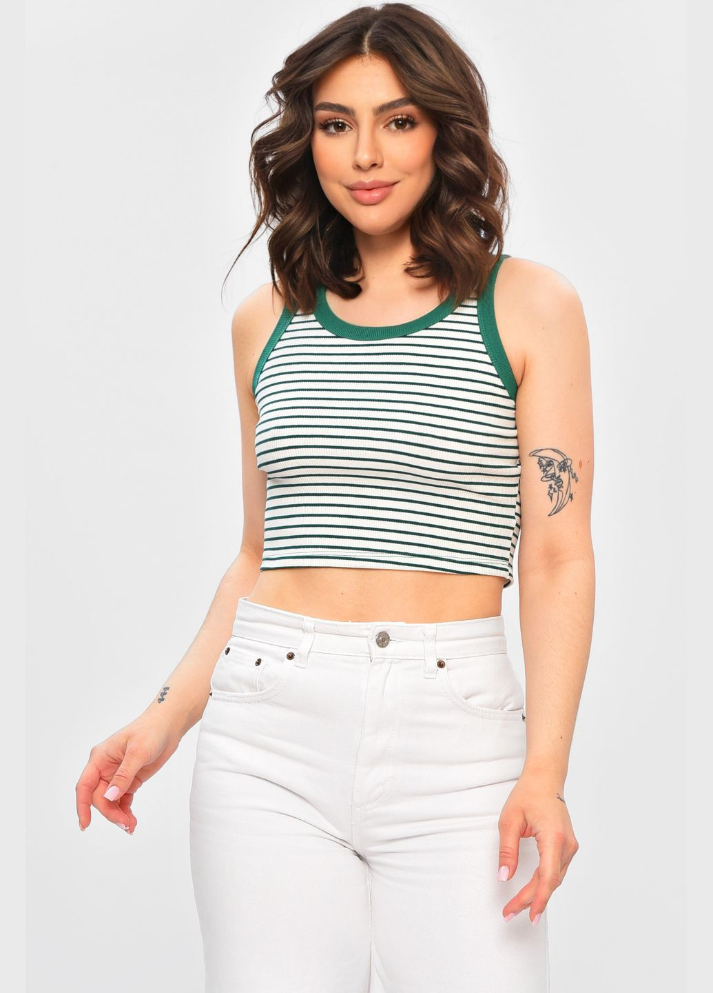 Майка жіноча в рубчик зеленого кольору у смужку Let's Shop - (332006103)