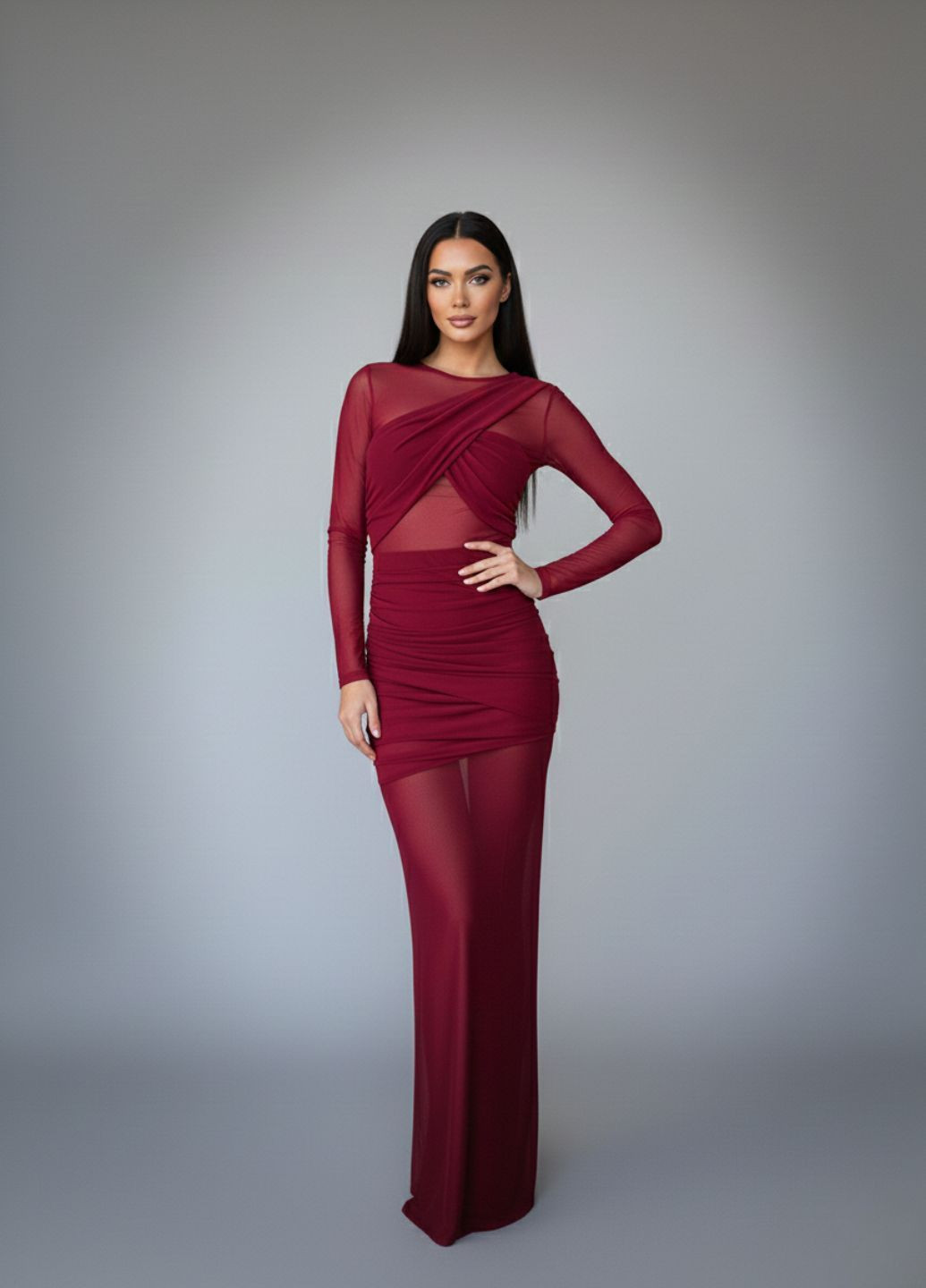 Бордовое вечернее платье женское вечернее длинное по фигуре футляр G&N однотонное