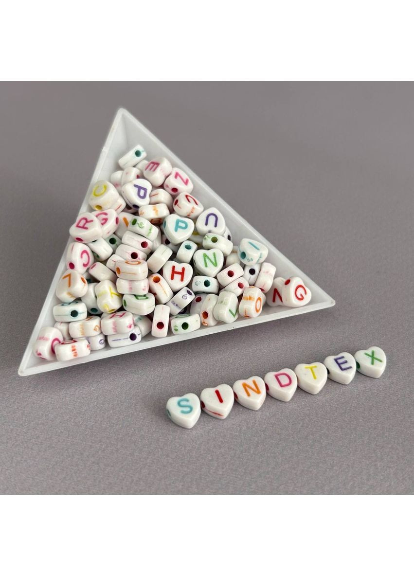 (20 г) Намистини пластикові, сердечка АЛФАВІТ 7 мм - Білий мікс No Brand (361161714)