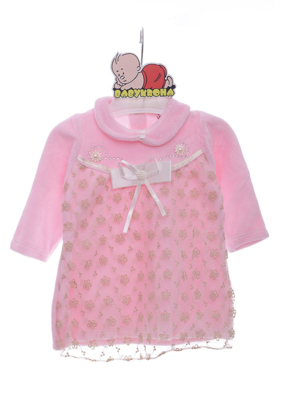 Рожевий демісезонний костюм з довгим рукавом для дівчинки велюровий рожевий гіпюр 68 см (37211) BABYKROHA