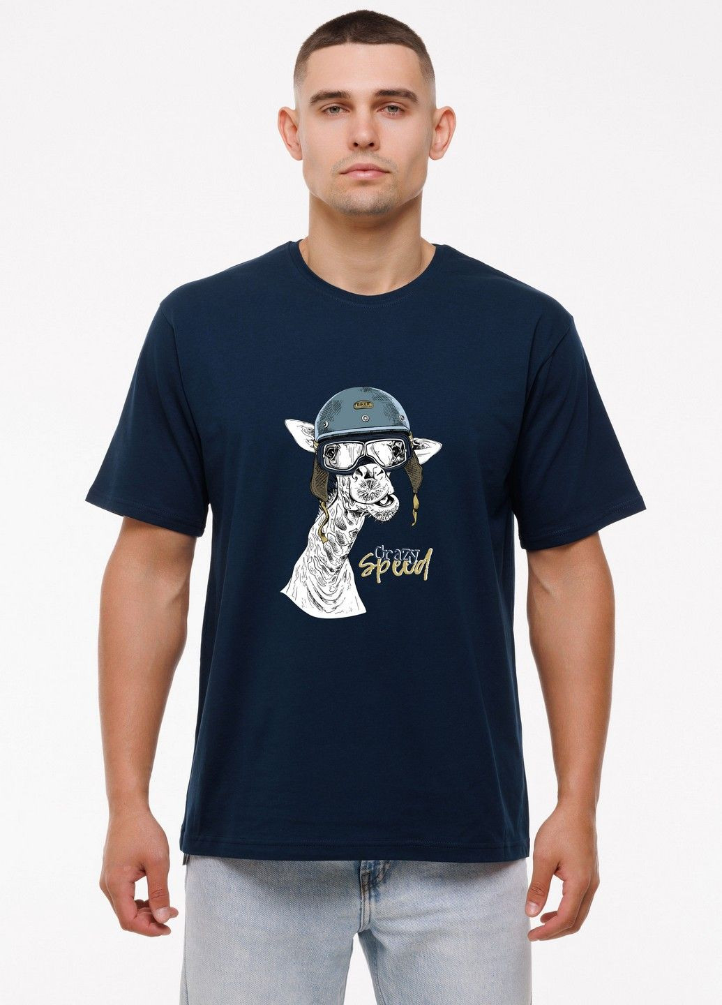 Темно-синя чоловіча футболка "crazy speed" m темно-синій (1218039402421) Наталюкс 12-1803