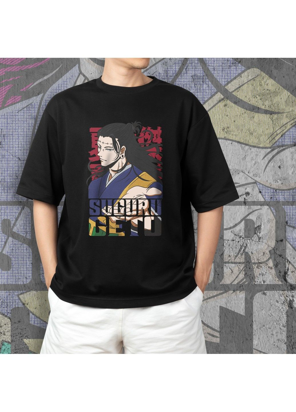 Черная футболка c принтом магическая битва - сугуро гето 2 No Brand