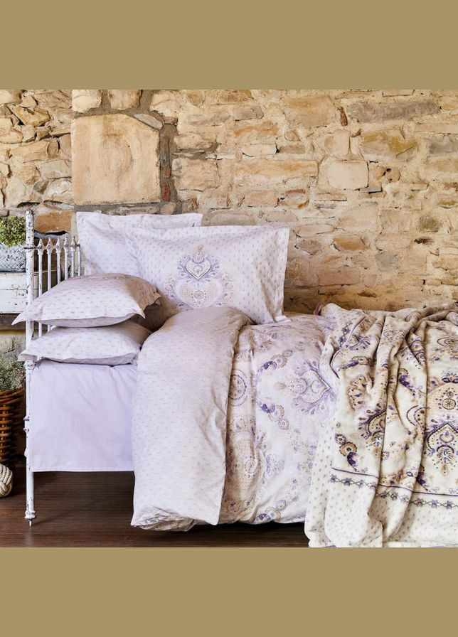 Набор постельного белья с пледом Estella lila лиловый евро Karaca Home (285778490)