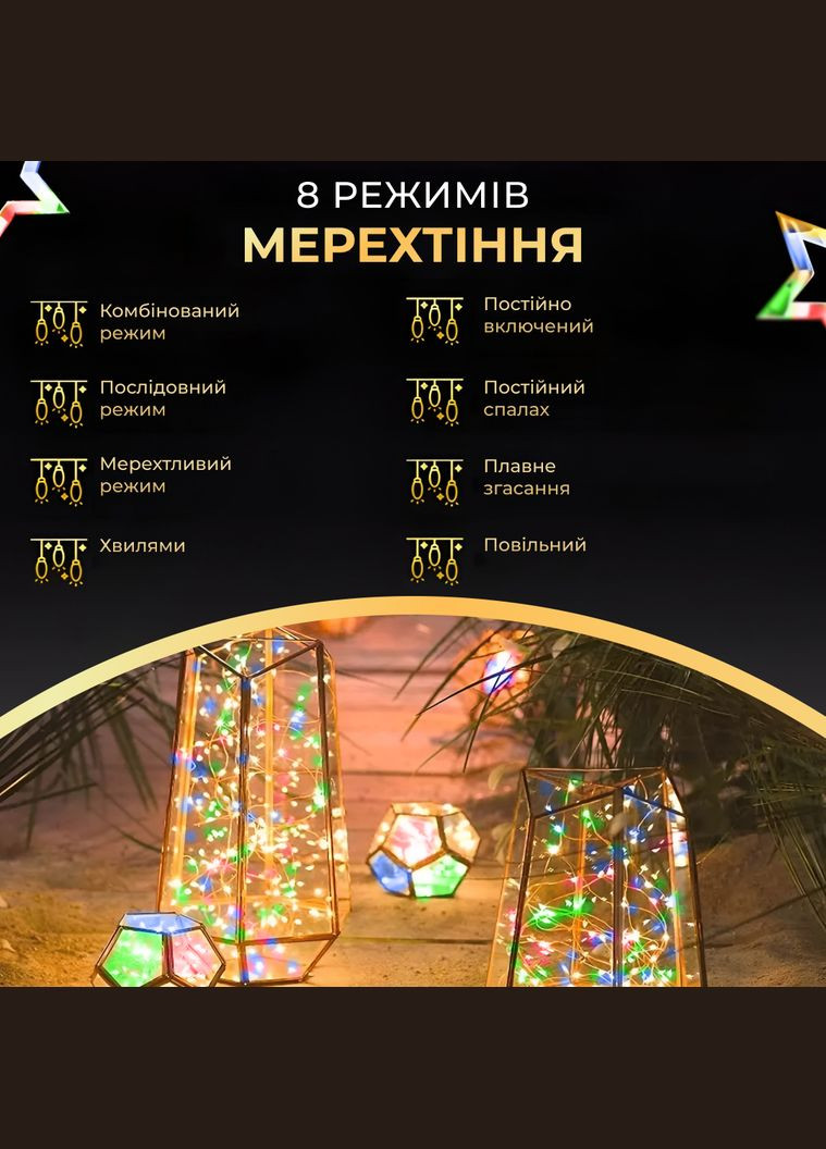 Гірлянда Роса нитка 500 LED довжина 50 м з пультом від мережі зелена нитка, мультиколор GarlandoPro 500L50MGML (306459753)