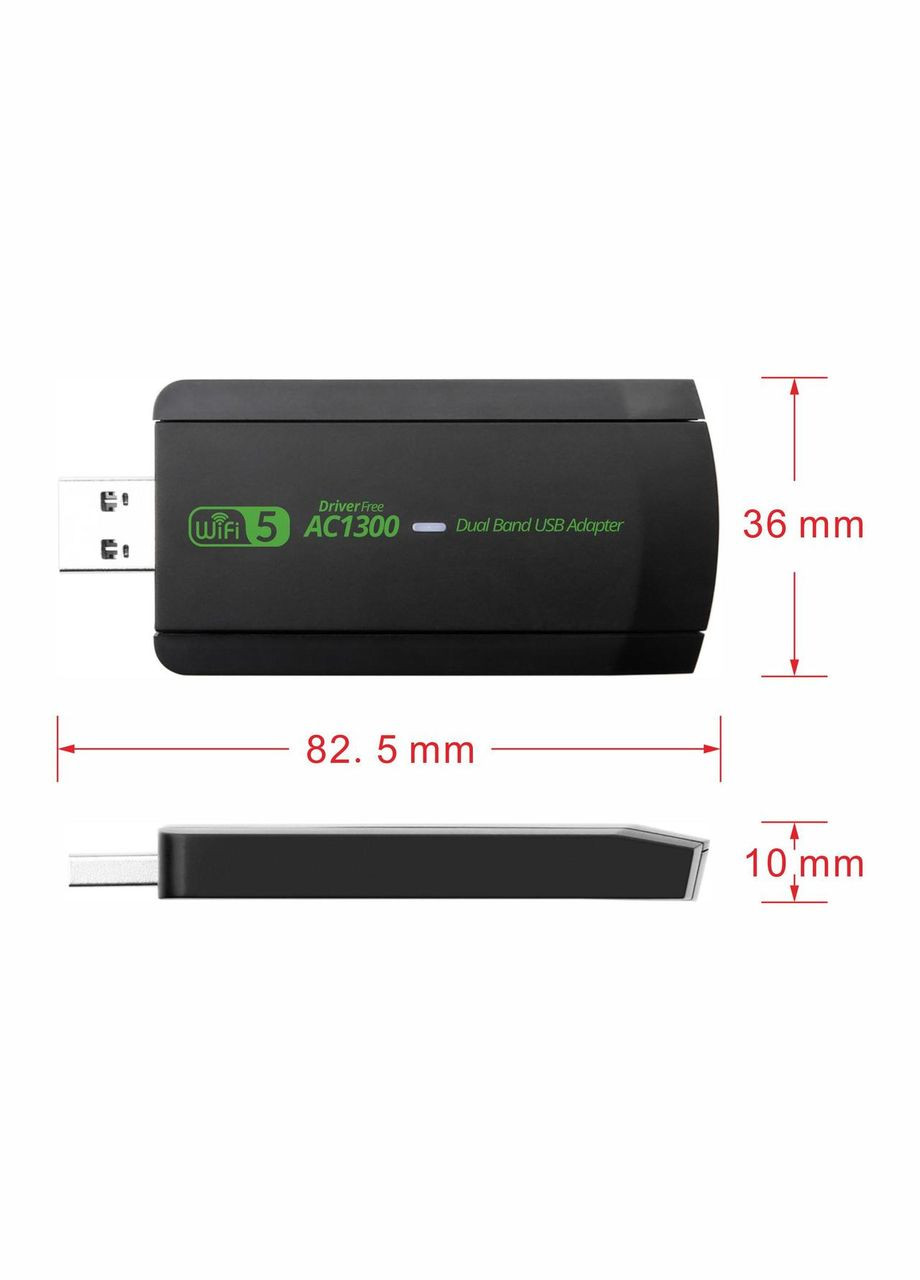 WiFi USB-адаптер 1300 Мбіт/с Дводіапазонний 2,4 Г/5 ГГц No Brand (296688070)