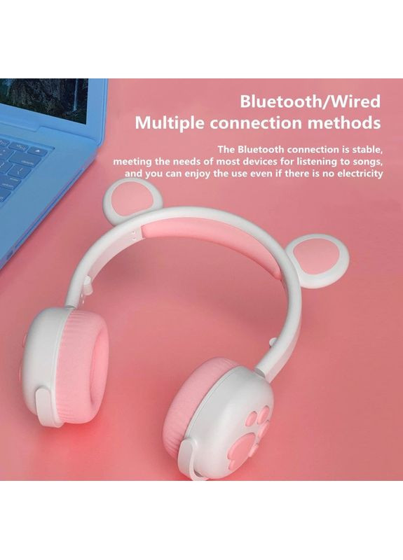 Бездротові дитячі навушники з мікрофоном ВК5 вушками ведмедика і LED підсвічуванням подарункові(Біла пудра) Atd (349824260)