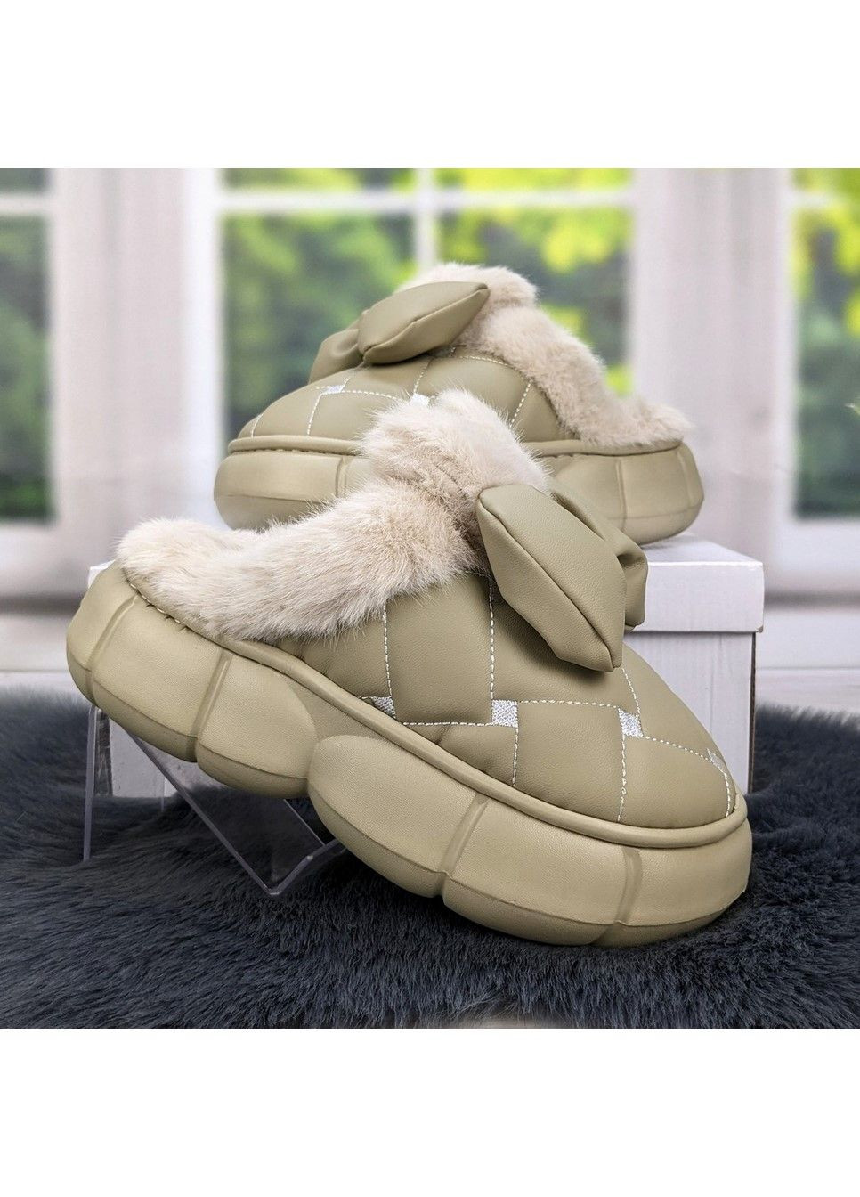 Оливковые тапочки женские закрытые на платформе эко-кожа Fashion