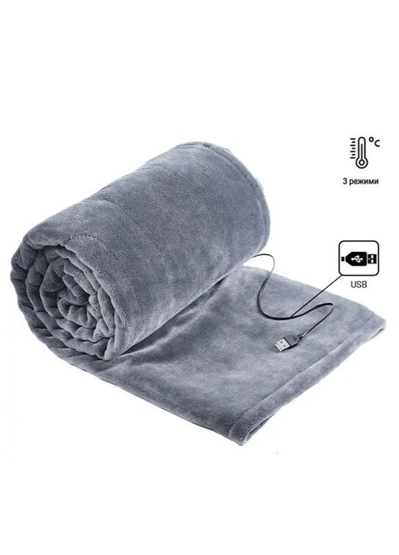 Плед махровий сірий пончо 150x85см з підігрівом, на застібці, фліс покривало на диван, 3 режими підігріву No Brand (315355052)
