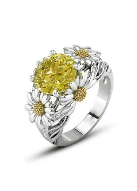 Обручальное кольцо Потрясающие цветочки Ромашки - Подсолнечника с желтым камнем и желтыми цветками р 17 Fashion Jewelry (289355681)