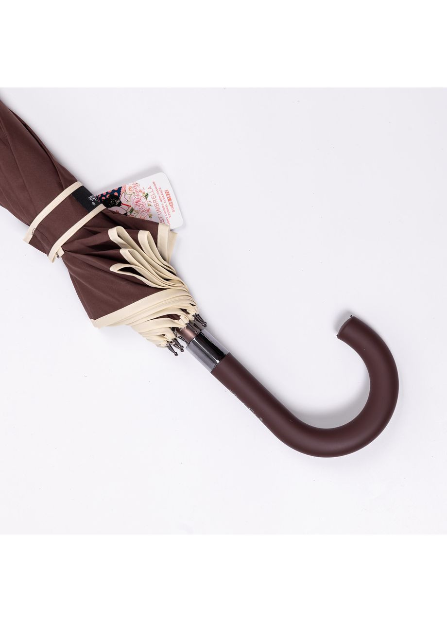 Коричневый классический зонт-трость с чехлом полуавтомат из полиэстера прочный надежный 12 спиц диаметр 120см hp-23-16br Yiwu (369673481)