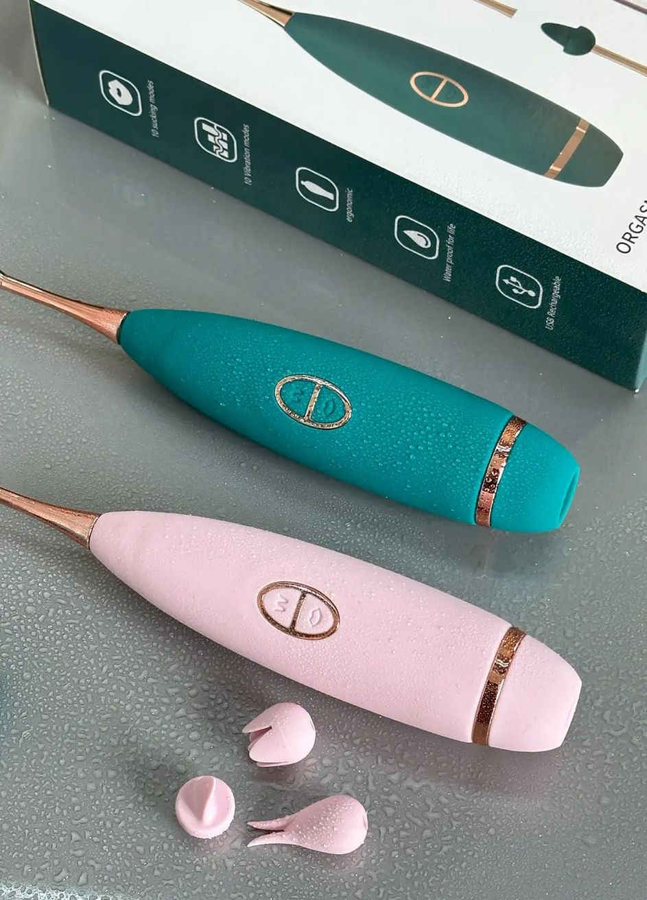 Двусторонний вибратор для стимуляции клитора с вакуумом розовый No Brand (316651866)