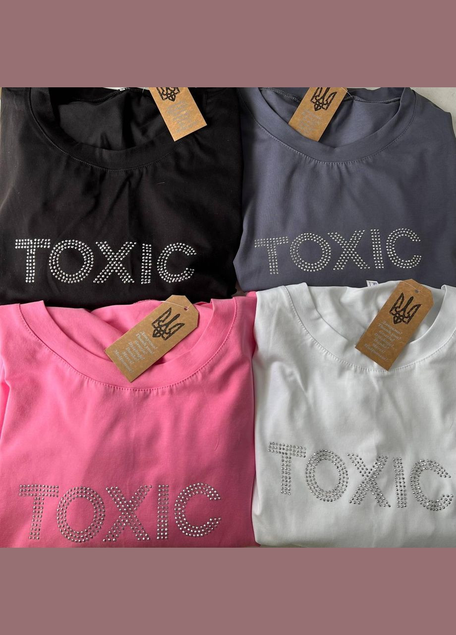 Розовая летняя футболка с принтом toxic оверсайз черный с коротким рукавом JUGO TOXIC Merilin