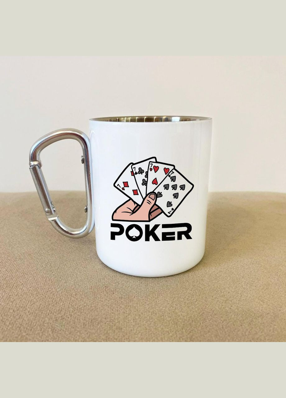 Кружка металлическая с карабином "Poker" 300 мл Белая No Brand (324262876)