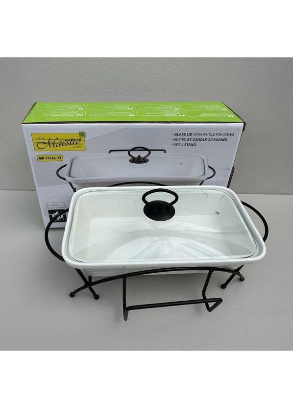 Мармит керамический прямоугольный 36 см 1,2 л с черной подставкой MR-11262-73 Maestro (363977616)