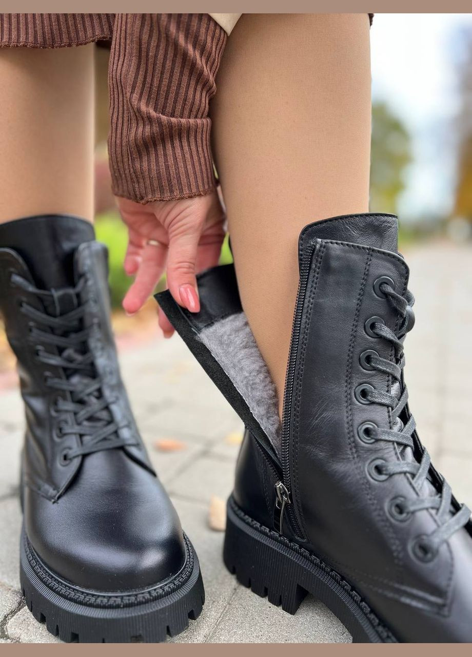 Зимние женские ботинки кожаные черные зима (1020) No Brand