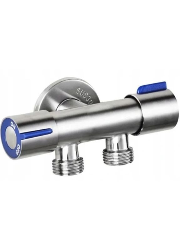 Кран для підключення сантехприладів VAL-11-1/2x1/2x1/2 з нержавіючої сталі SUS304 (синій) (CH6541) Champion (321204575)