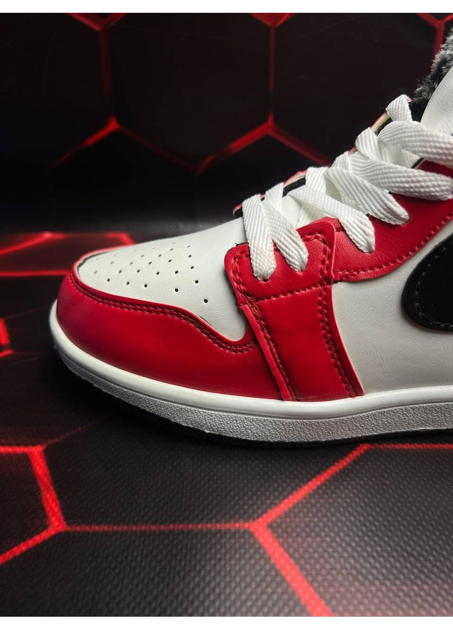 Черные зимние кроссовки мужские nike jordan 1 retro red white black fur найк аир джордан No Brand