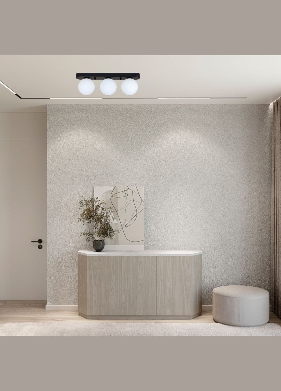 Тройной светильник с 3 шаровидными плафонами "Glass Trio Light"((61-X100F-3 BK+CLWH (380)) No Brand (370069971)