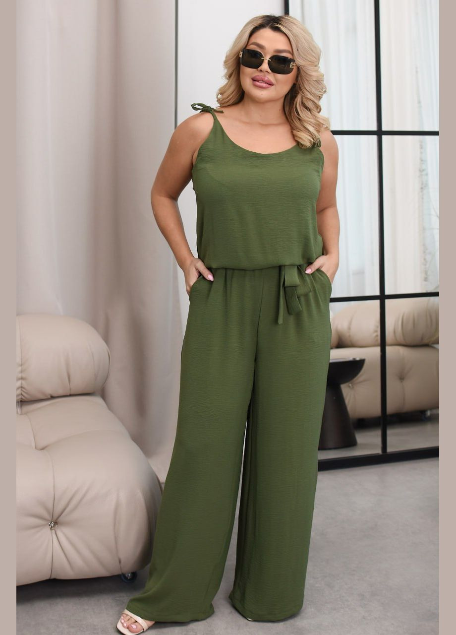 Жіночий легкий комбінезон із жатки Україна комбінезон-брюки однотонний хакі повсякденний