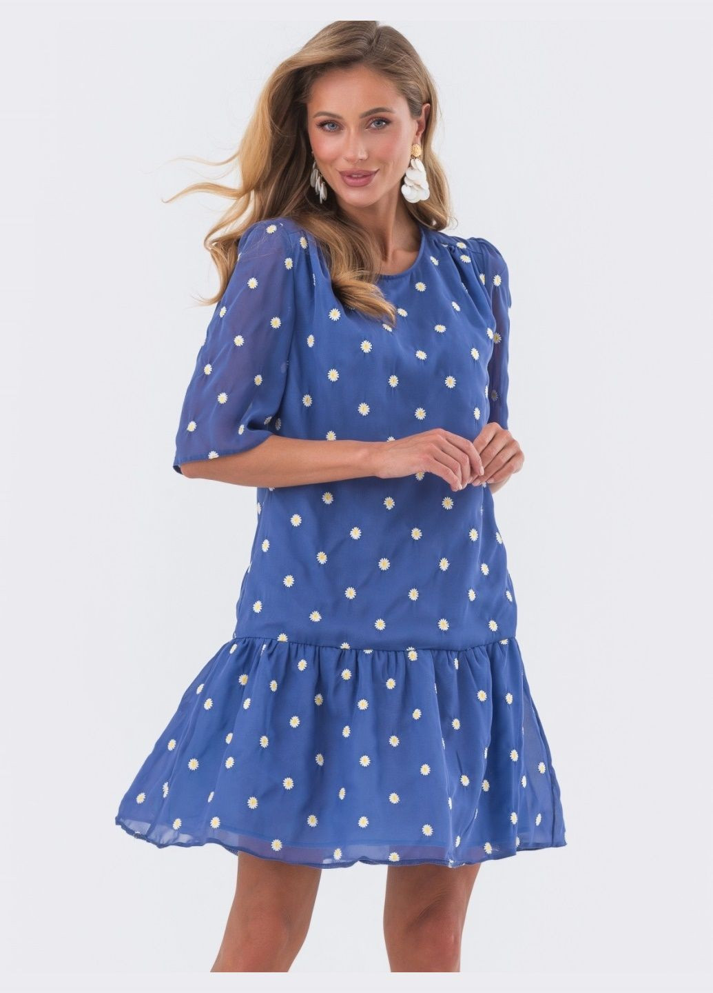 Синя коротка сукня синього кольору з вишивкою Dressa