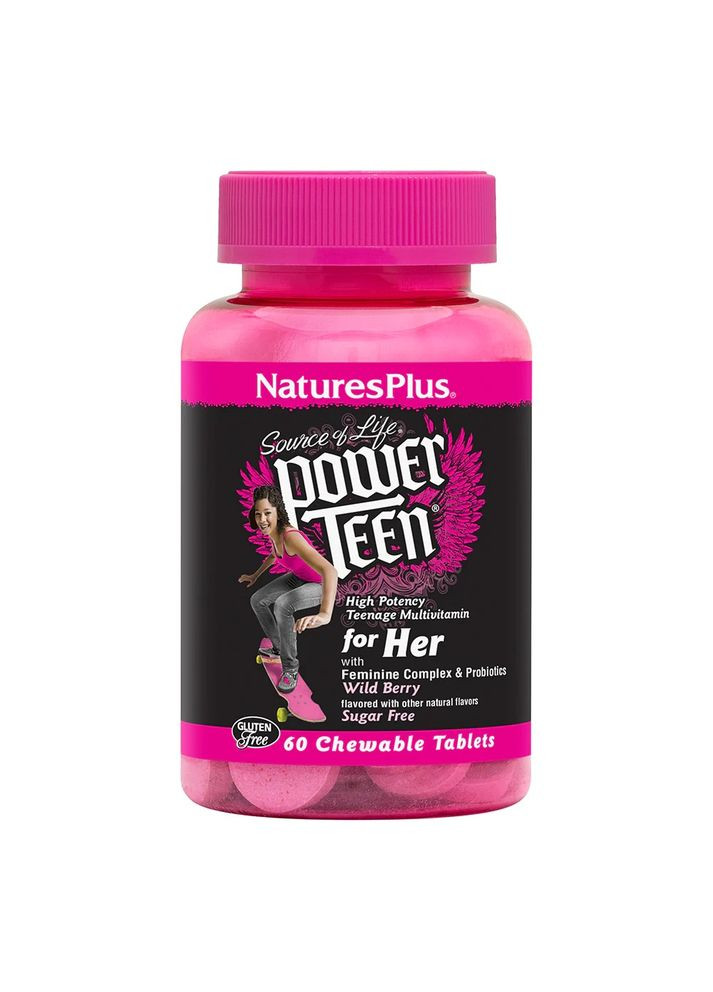 Витамины и минералы Power Teen for Her, 60 жевательных таблеток - Лесная ягода Natures Plus (333992095)