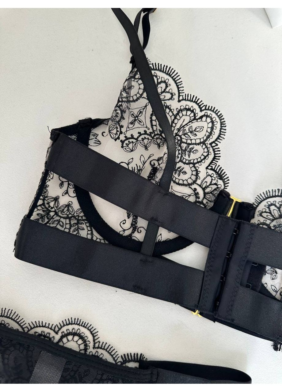 Чорний балконет комплект жіночої білизни | вишукана спокуса, чорний мереживний Vital-Textile з кісточками поліестер