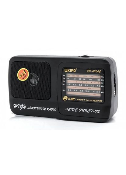 Портативний радіоприймач радіо ФМ FM на батарейках та від мережі KB-409AC чорний Kipo (304986127)
