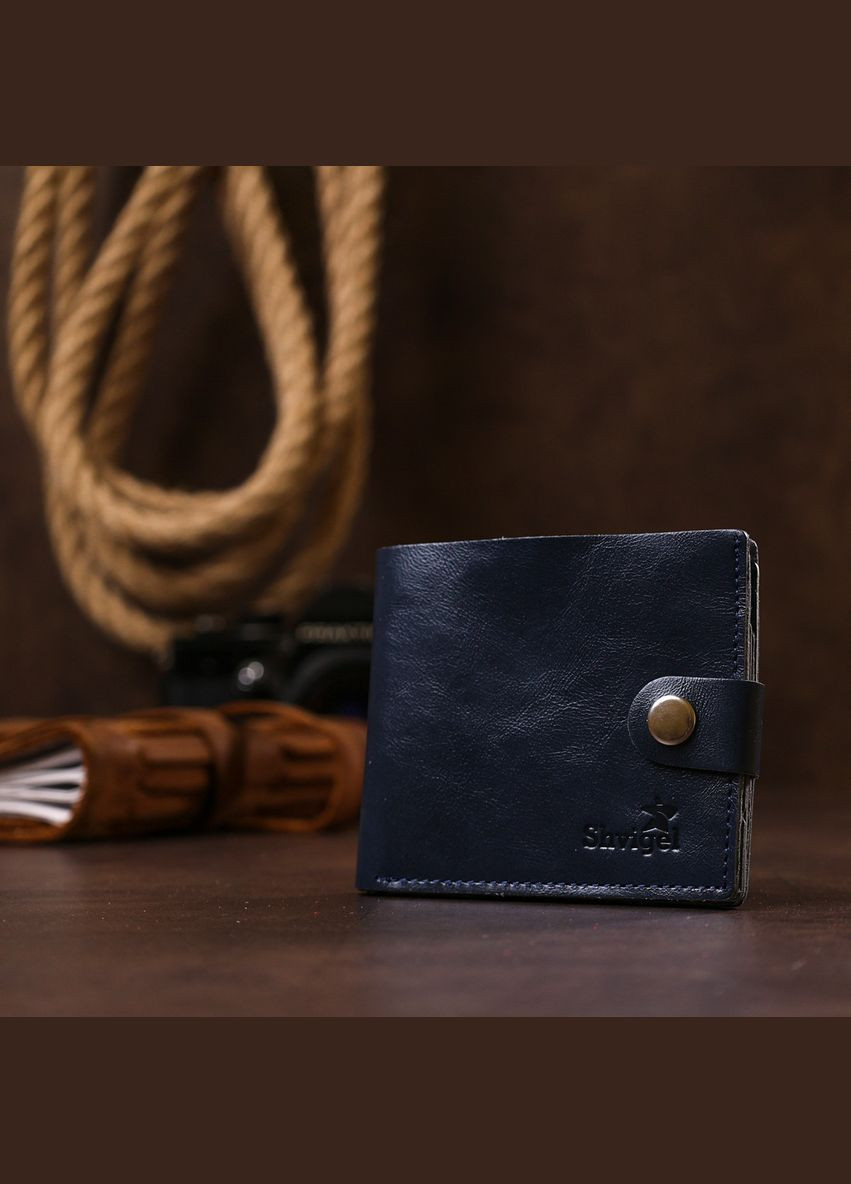Компактне шкіряне портмоне для чоловіків 16465 Синій Shvigel (329147460)