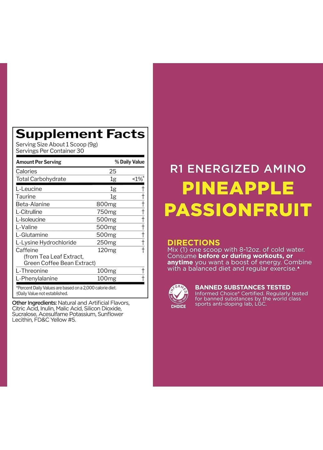 Комплекс аминокислот Rule 1 Energized Amino 270g (Pineapple Passionfruit) Rule One (371808194)