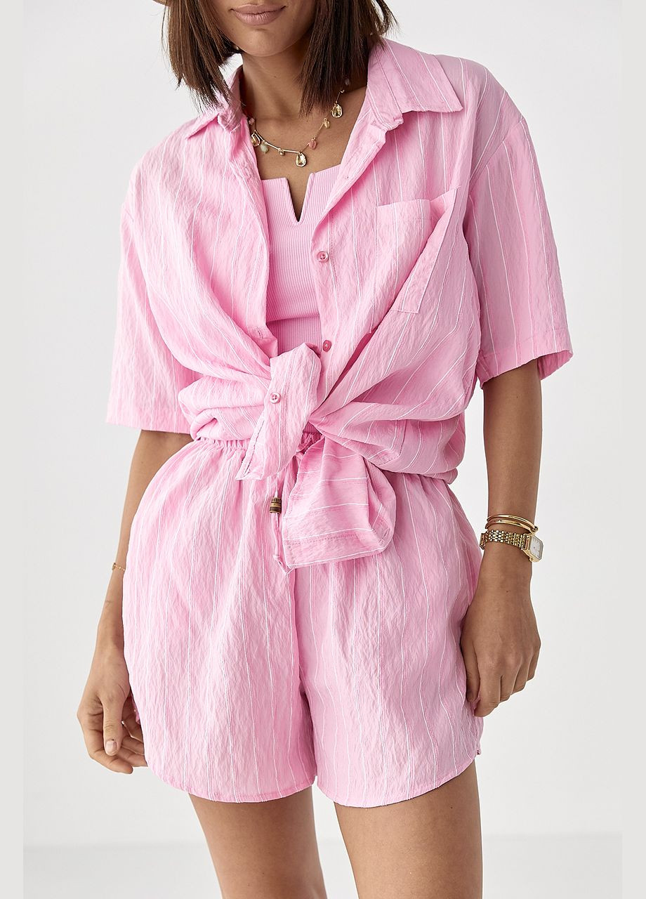 Смугастий костюм із сорочкою та шортами - блакитний колір Lurex (340917576)