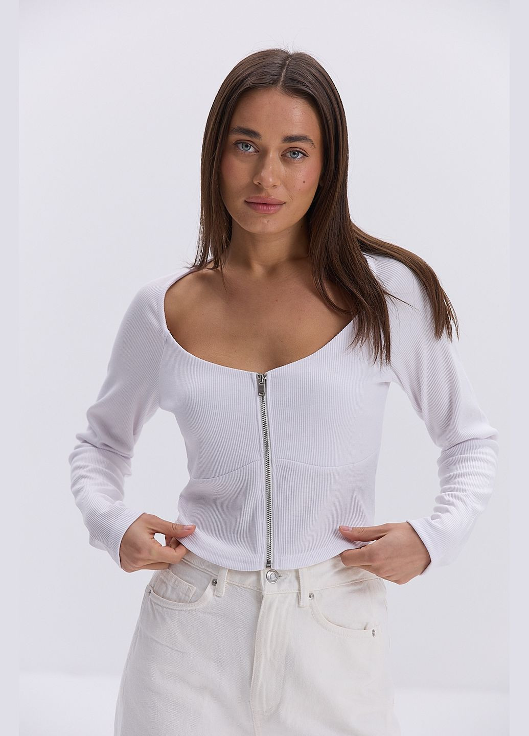 Укороченный женский лонгслив с молнией спереди Arjen (324635197)