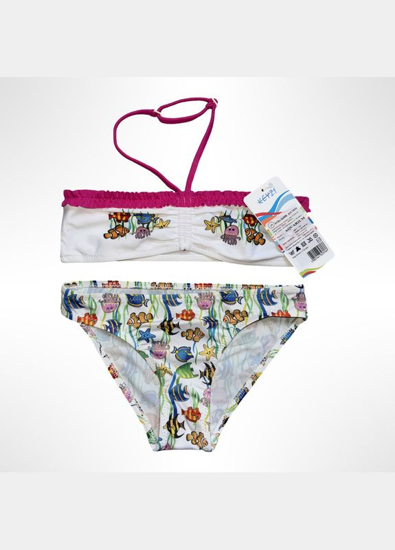 Комбінований літній роздільний купальник для дівчинки 122-140 см рожевий/білий (0985) роздільний Keyzi