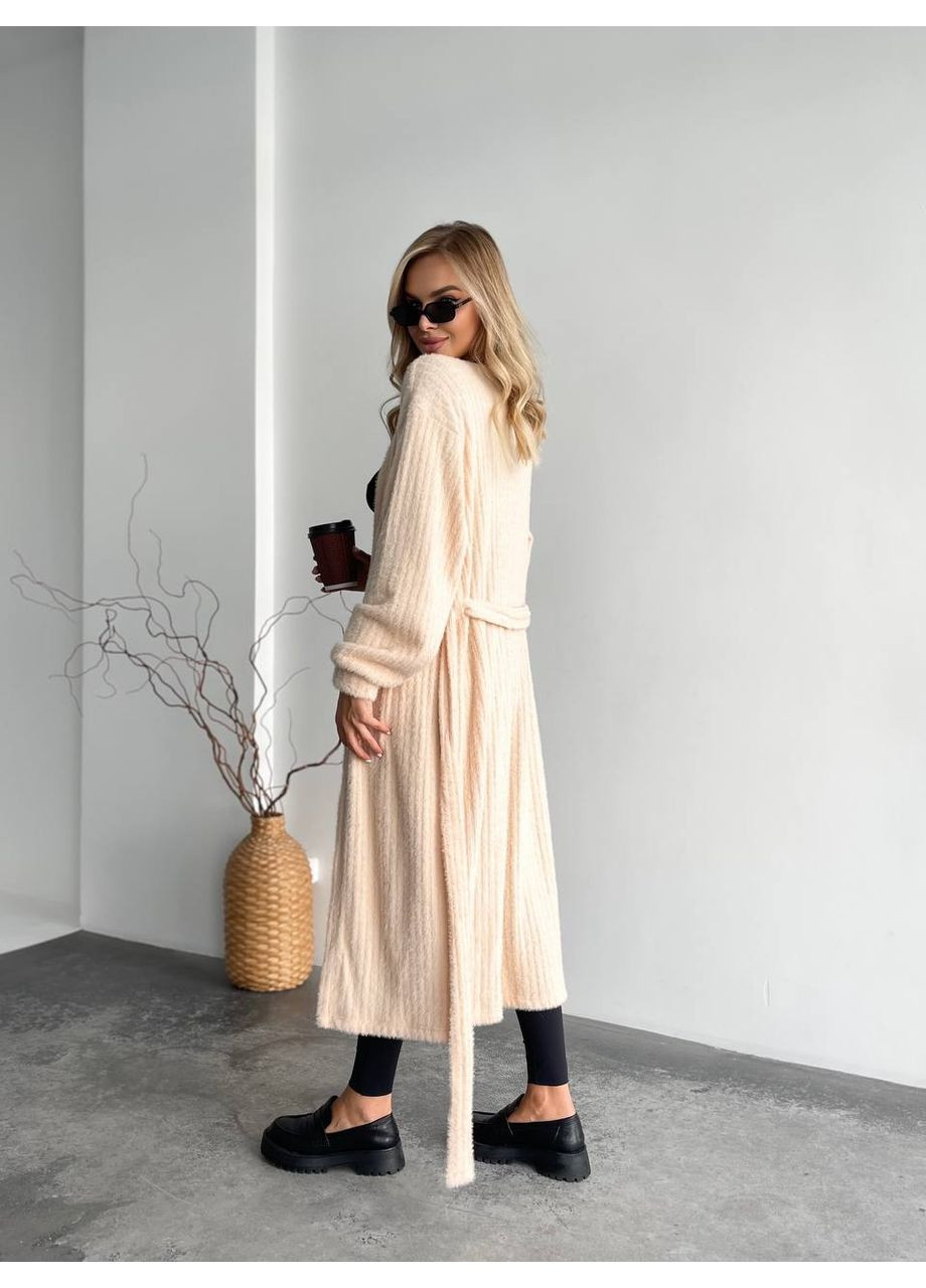 Жіночий довгий кардиган iз альпаки бежевого кольору 35207 No Brand (363253719)