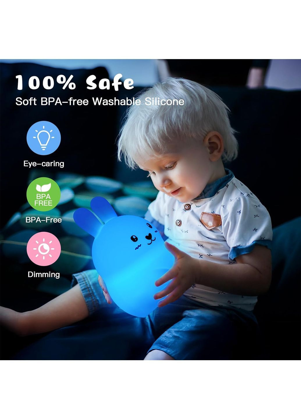 LED ночник аккумуляторный силиконовый цветной на пульте «Зайчик» белый Chwares Amazon (369965846)