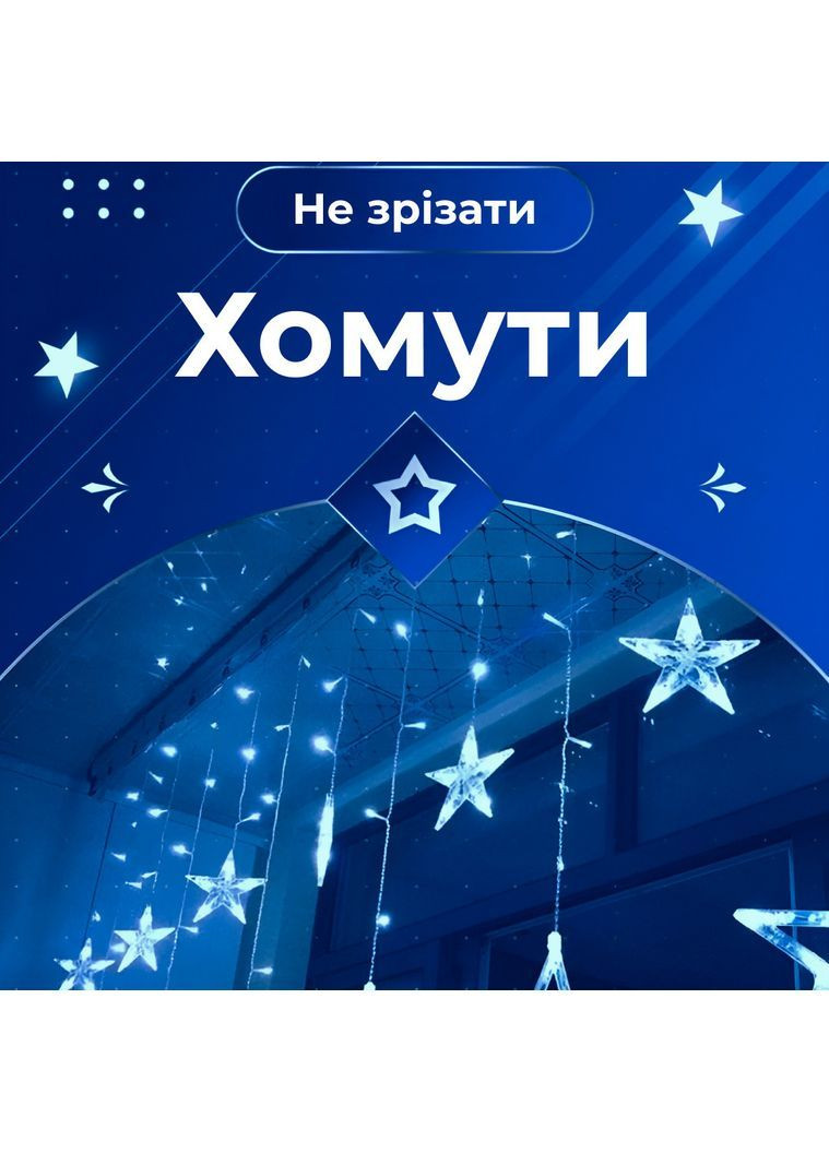 Гірлянда-штора Зірки розмір 3*0,7 м 12 фігур, синій No Brand (365598804)