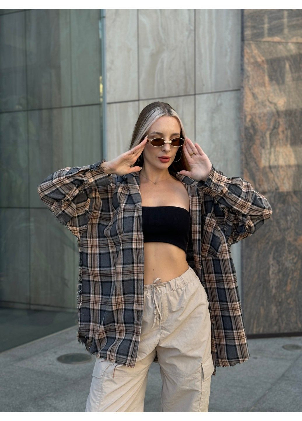 Коричневая рубашка No Brand