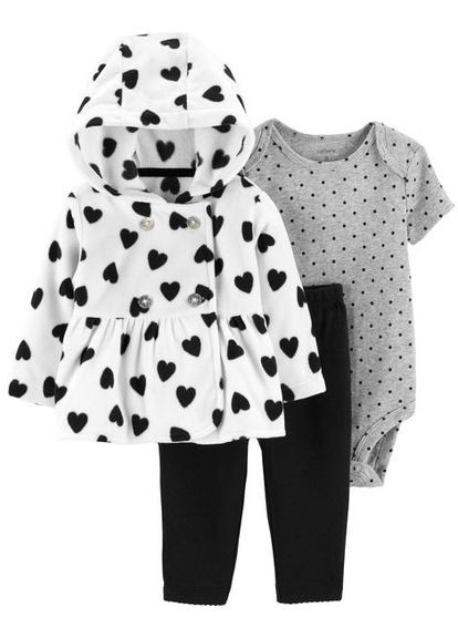 Черно-белый демисезонный комплект (кофта, штаны, боди) Carter's