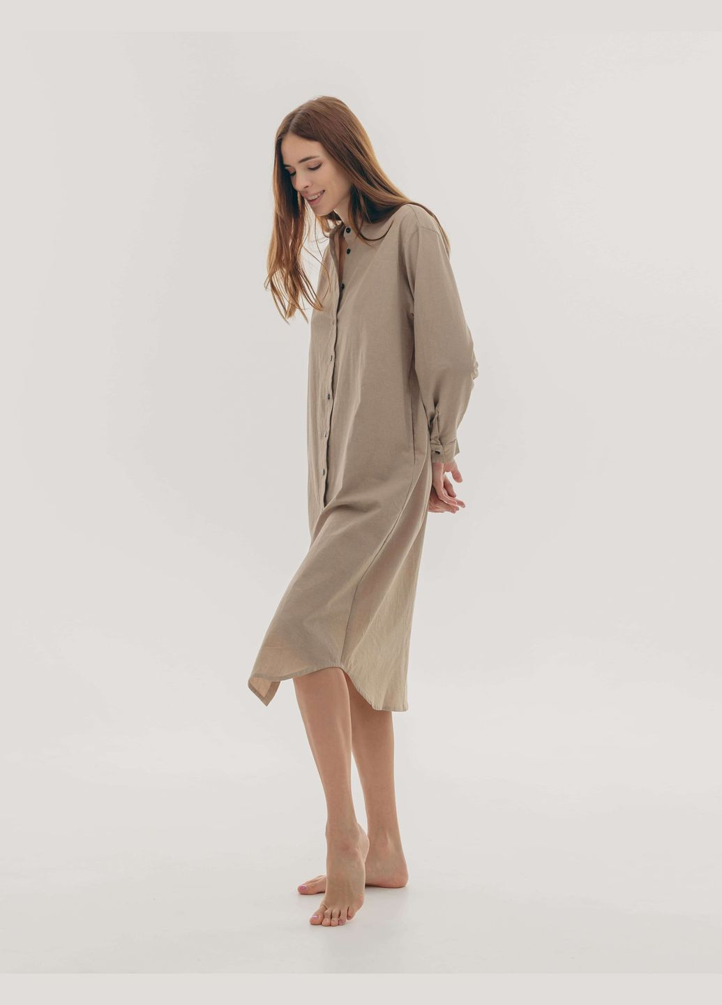 Бежевое повседневный платье-рубашка almond m-l рубашка Leglo