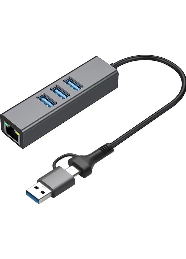 Концентратор USB 3.0 Type-C/Type-A to RJ45 Gigabit Lan, 3*USB 3.0, cable 13 cm (DM-AD-GLAN-U3) Dynamode (390412134)
