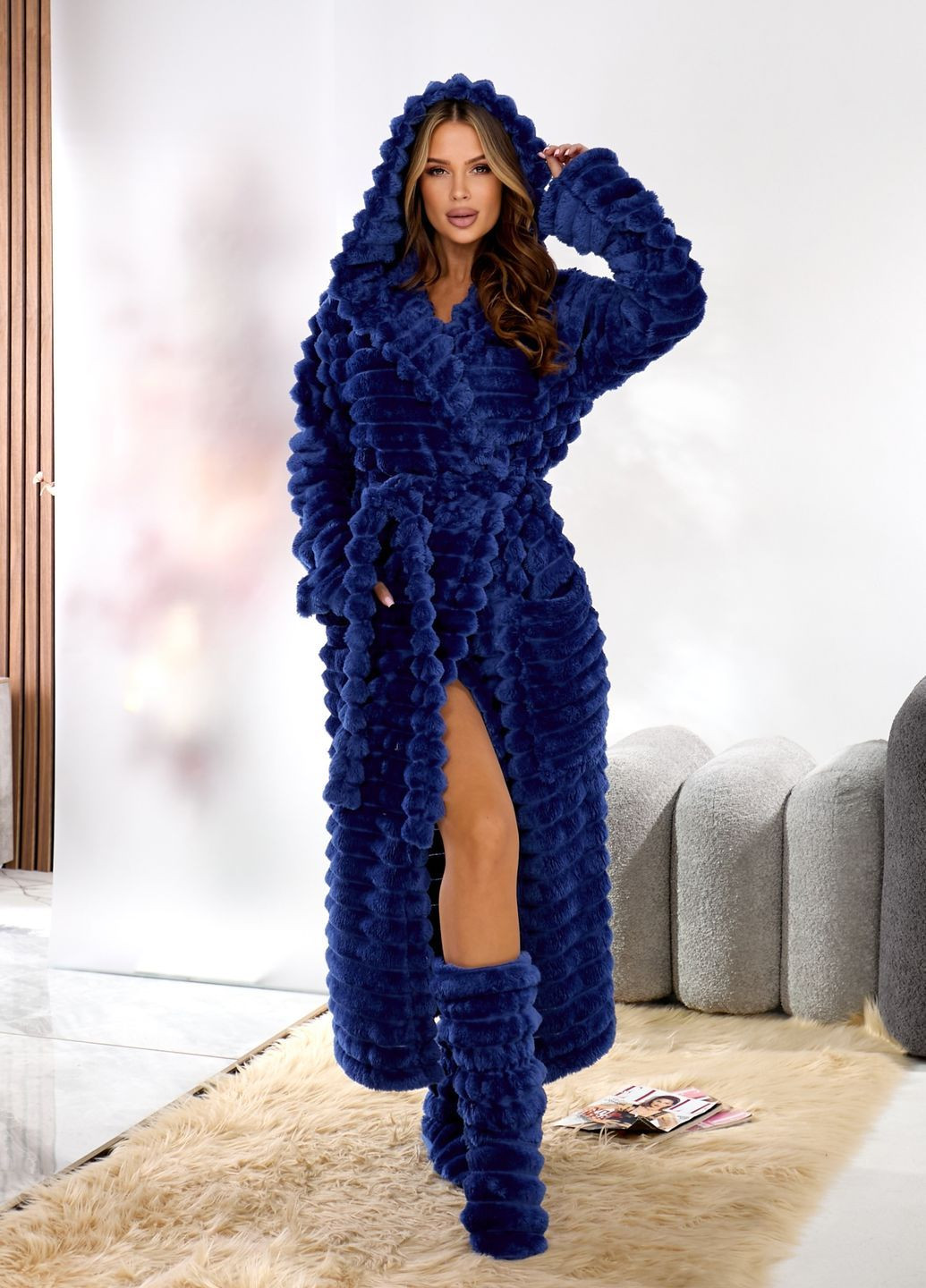 Женский махровый халат миди с капюшоном Modena (362577641)