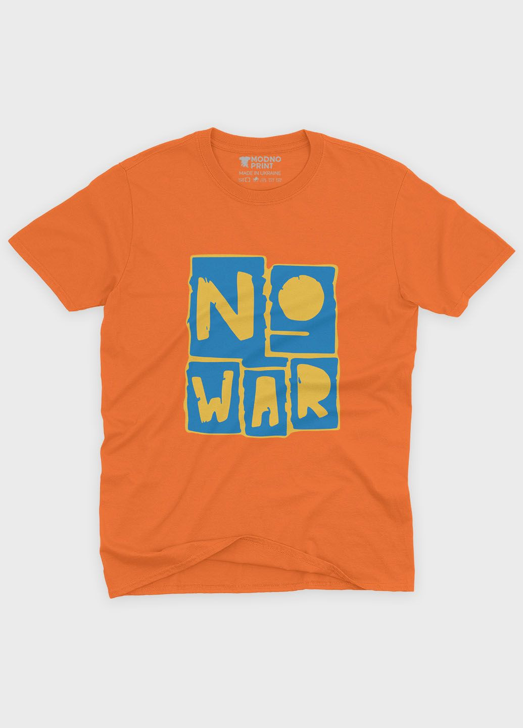 Оранжевая демисезонная футболка для мальчика с патриотическим принтом no war (ts001-5-ora-005-1-126-b) Modno