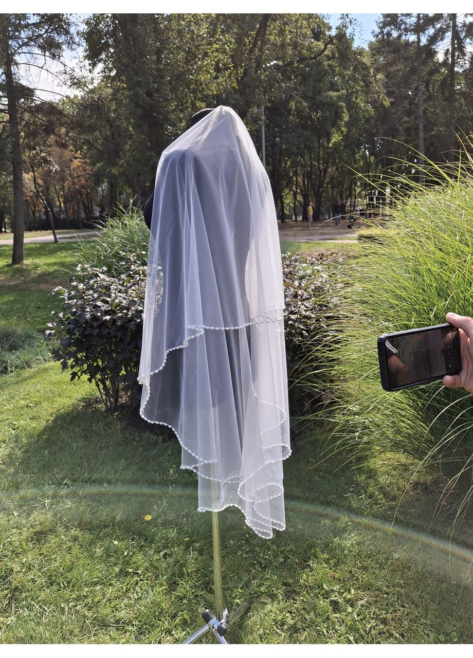 Фата с ручной вышивкой жемчугом по краю 2536 белая, айвори. No Brand (369162769)