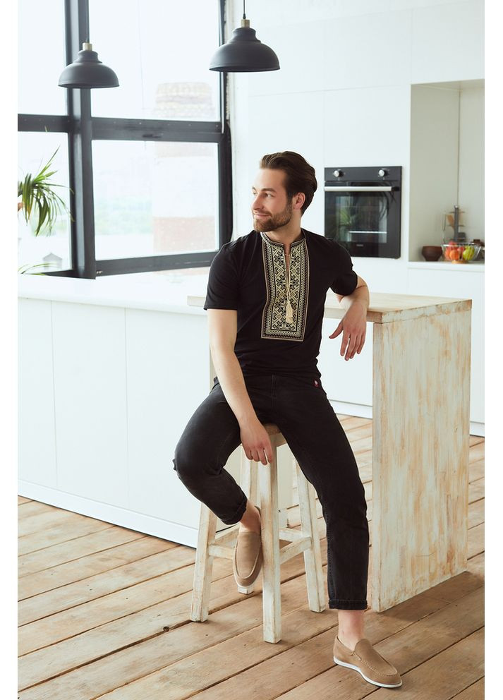 Чорна чоловіча футболка-вишиванка з орнаментом (fm2823) Folk Moda (365860000)