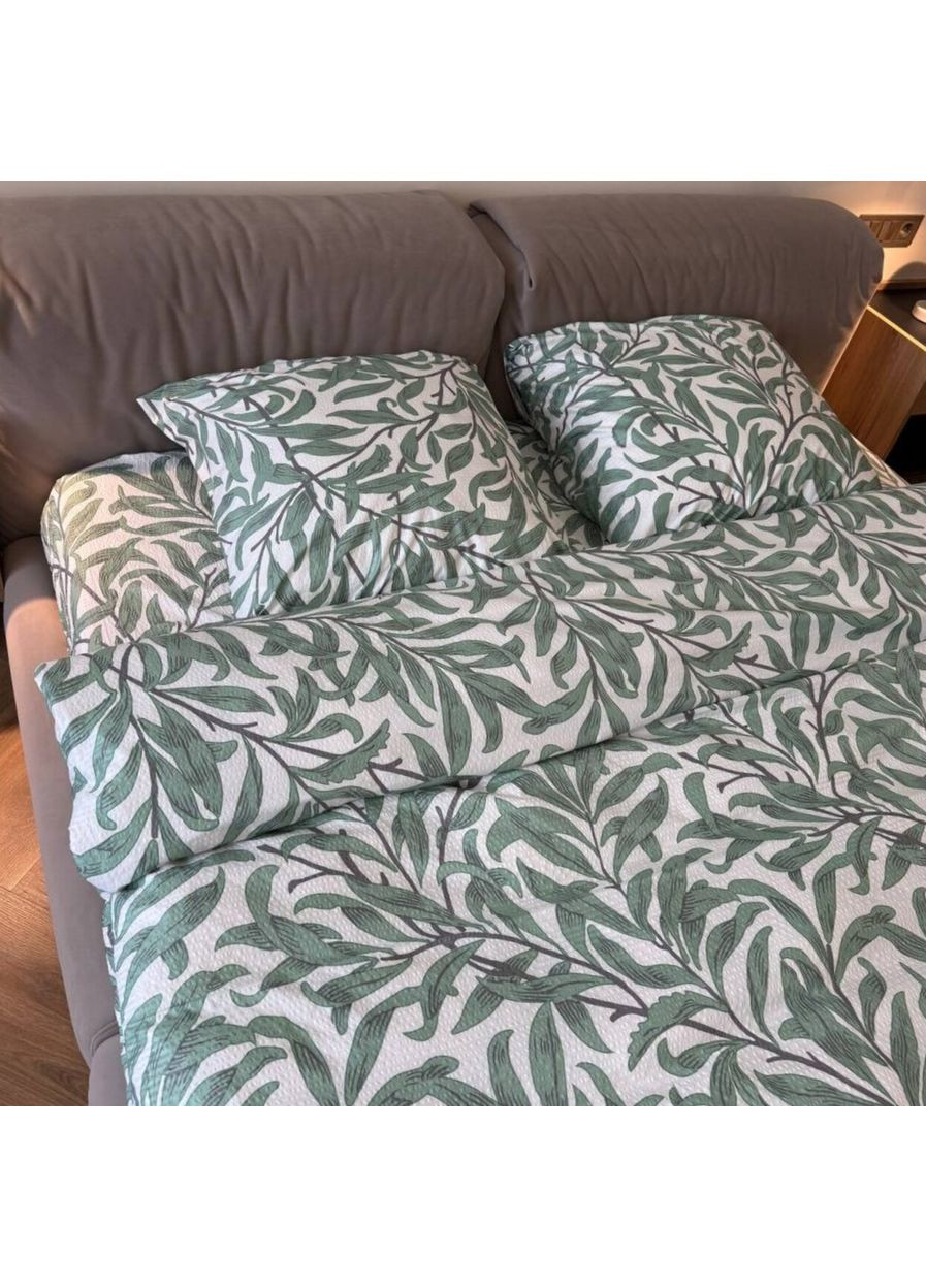 Комплект постельного белья полуторный белый Листочки Жатка 67504 Ananasko (362209766)