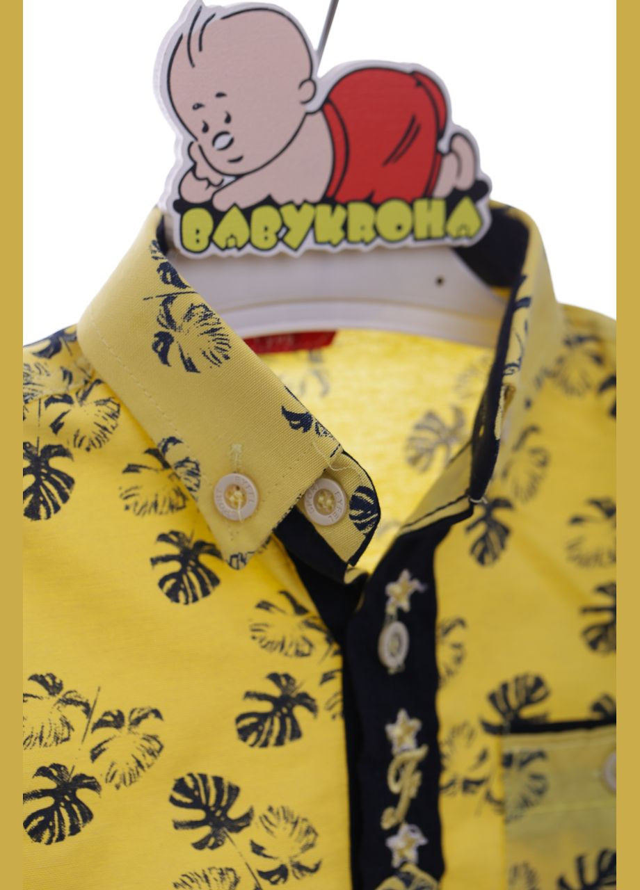 Сорочка з коротким рукавом для хлопчика бавовняна з листочками жовта 128 см (37964) BABYKROHA (297198140)