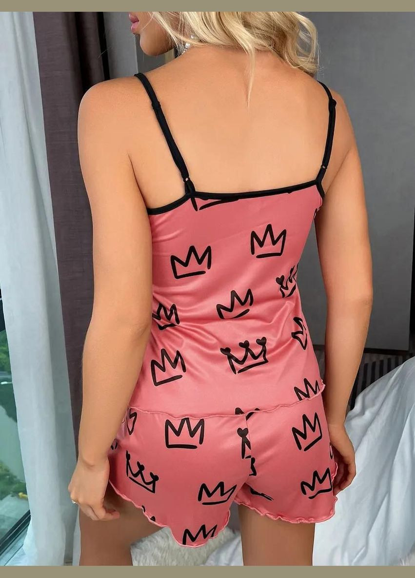 Розовая всесезон пижамный набор женский рисунок короны i'mprincess майка с шортиками в наборе черный майка + шорты No Brand Комплект піжамний I'mPrincess
