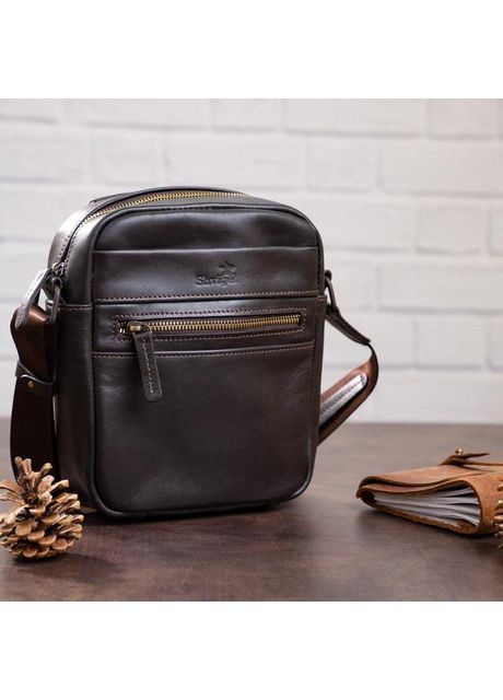 Сумка планшет через плече чоловіча з натуральної шкіри маленька Коричневий 36627 Shvigel (353689970)