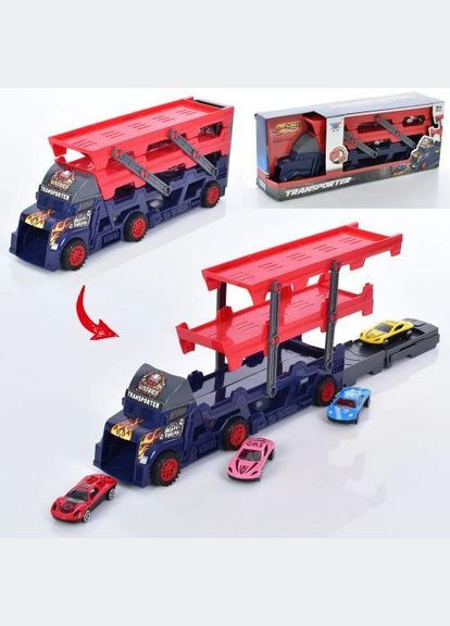 Набор машинок автовоз K140A11 трейлер с машинками 4 шт. Темно-синий Fun Game (327216044)