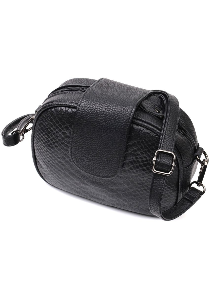 Фактурна сумка для жінок з натуральної шкіри з тисненням під змію чорна 22354 Vintage (329198987)