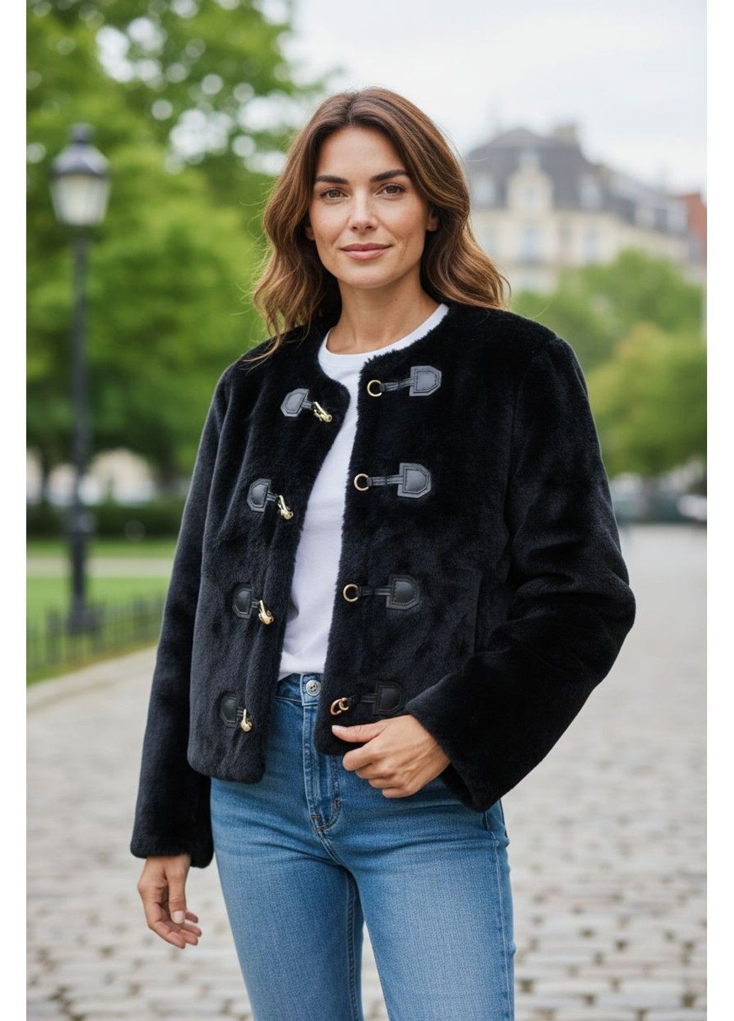 Чорна демісезонна жіноча куртка зі штучного хутра в стилі дафл н&м (58630) s чорна H&M